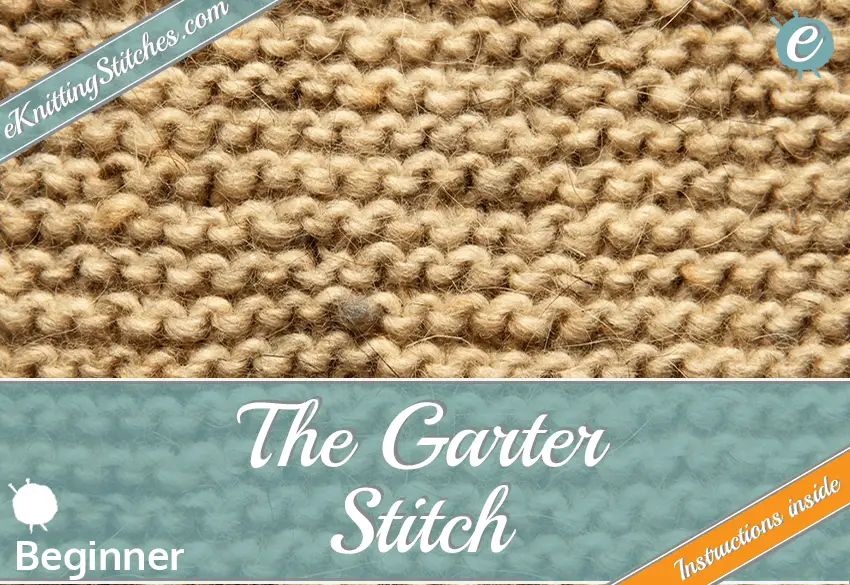 Most popular knitting stitch for beginners, an example of the Garter stitch & Title Slide for "How to Knit the Garter Stitch"