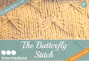 Butterfly Stitch example & Title Slide for "How to Knit the Butterfly Stitch"