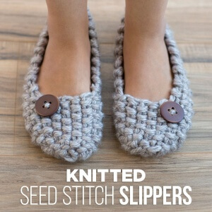 knitted seed stitch slippers