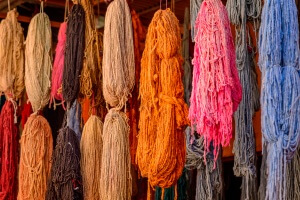Hand dyed Wool Yarn in the markets of Marrakech