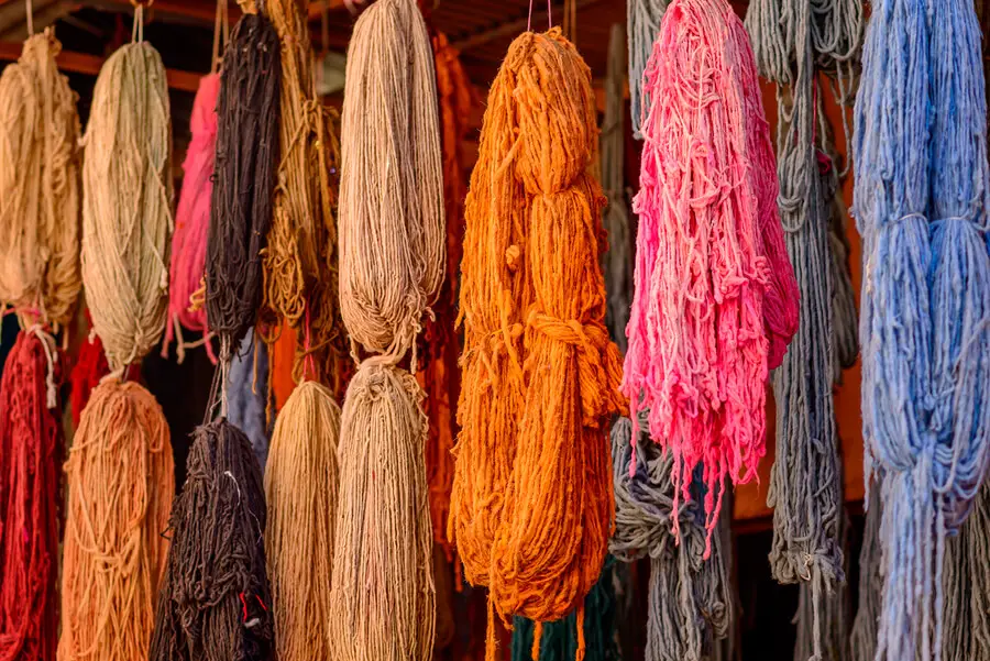Hand dyed Wool Yarn in the markets of Marrakech