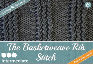 Basketweave Rib stitch example & title slide for "How to Knit the Basketweave Rib Stitch"