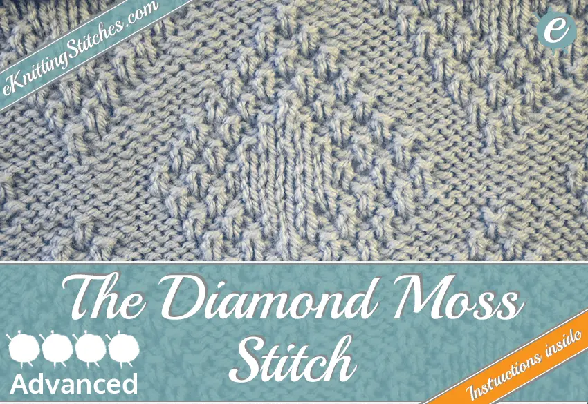 Diamond Moss Stitch example & Title Slide for "How to Knit the Diamond Moss Stitch"