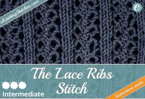 Lace Rib Stitch example & Lace Rib Slide for "How to Knit the Trinity Stitch"