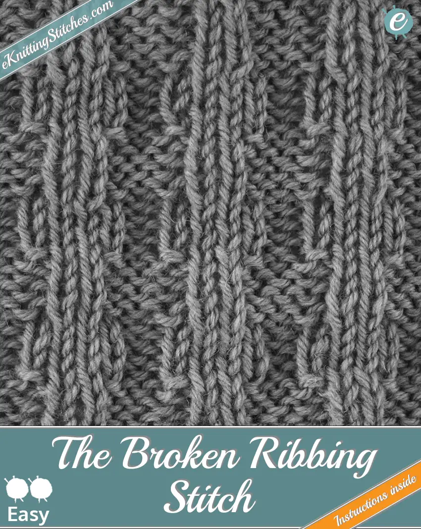 Broken Ribbing Stitch example & Title Slide for "How to Knit the Broken Ribbing Stitch"