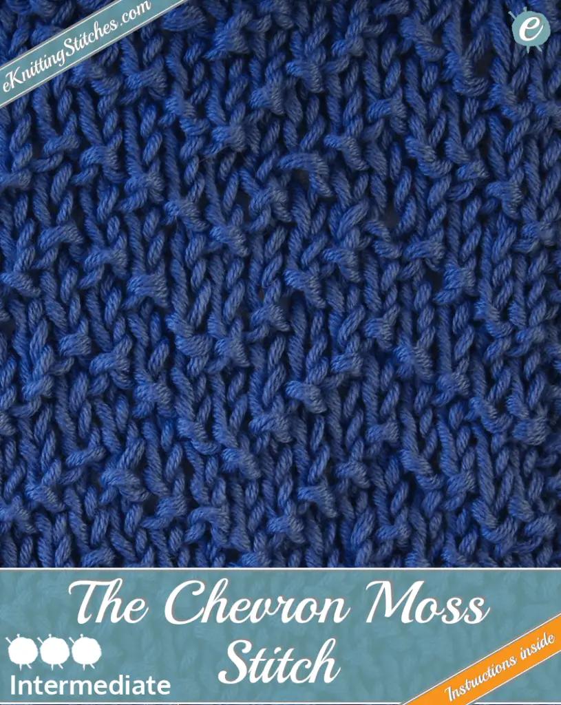 Chevron Moss stitch example & title slide for "How to Knit the Chevron Moss Stitch"