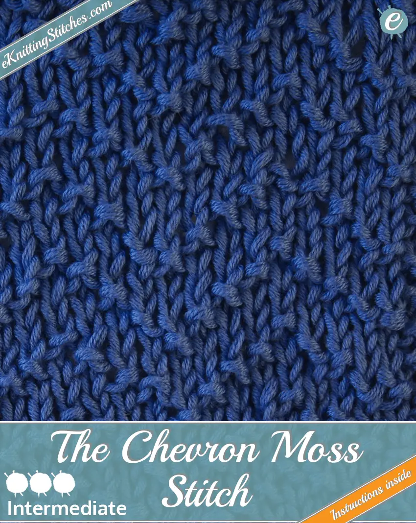 Chevron Moss stitch example & title slide for "How to Knit the Chevron Moss Stitch"