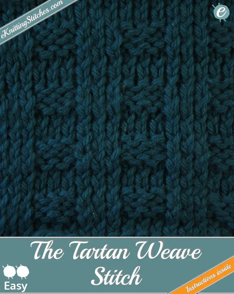 Tartan Weave Stitch example & Title Slide for "How to Knit the Tartan Weave Stitch"