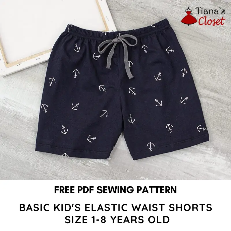 picture advertising free pdf sewing pattern for basic kid's elastic wait shorts