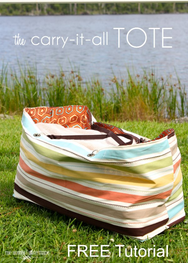 over-sized beach bag tote on the bank of a river