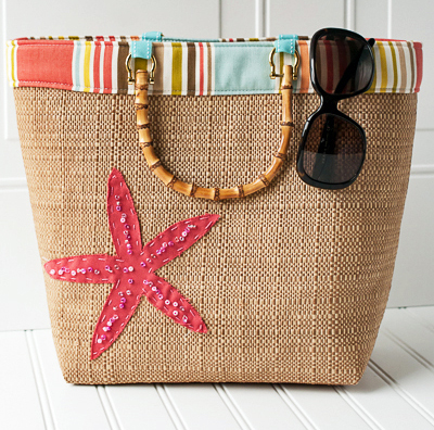 straw beach bag with bamboo handles