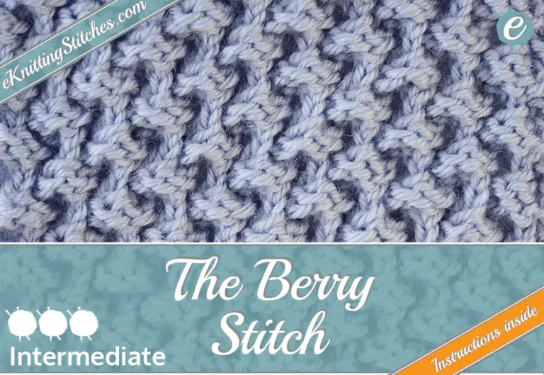 sample swatch of the Berry Stitch with a banner indicating difficulty of intermediate